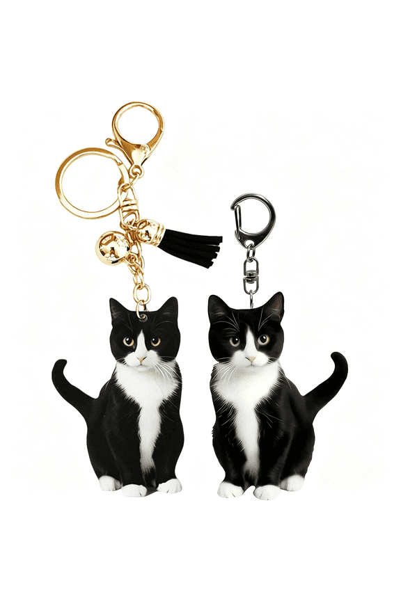 Cute Tuxedo Cat Keychain,Kawaii Bag Charm Car Key Chain Accessories for Backpack,Animal Kitty Keychain Purse Charms,Cat Lover Gifts for Women (2 Pcs)