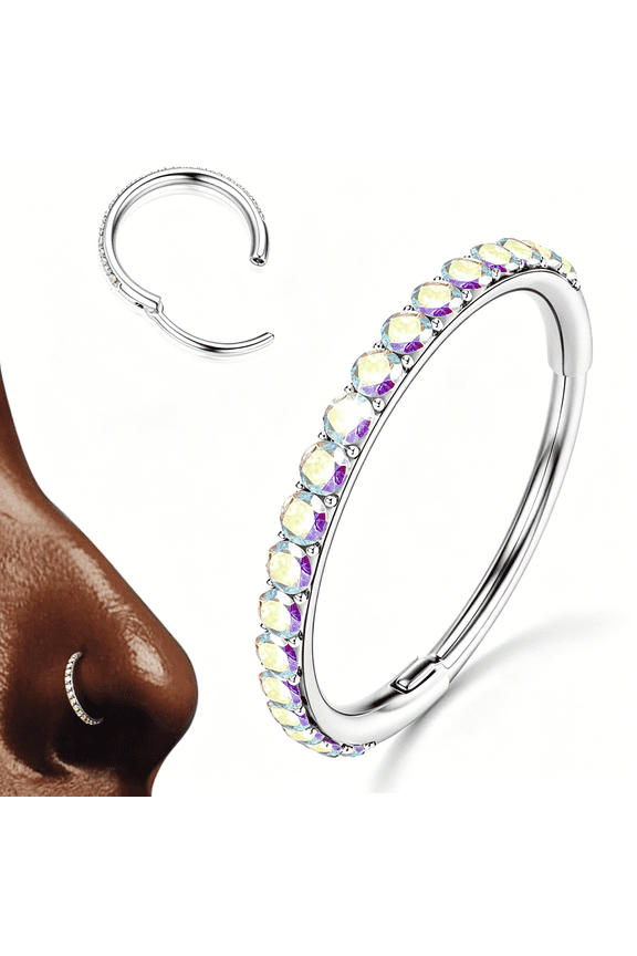 Cz Nose Rings Hoop-316L Surgical Steel Body Piercing Hoop Clicker 20/18/16G Earrings Jewelry Cartilage Rook Tragus Conch Daith Ring 6/7/8/9/10/11/12Mm-Gold Plated/Silver/Black