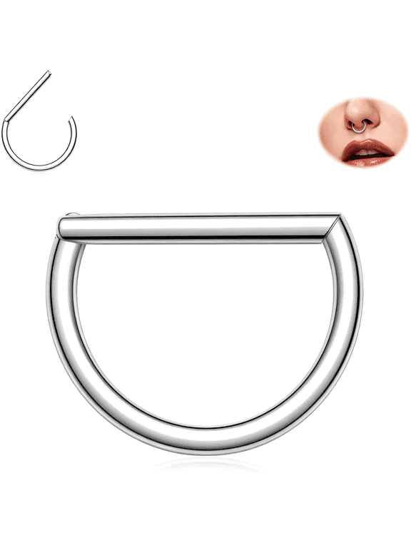 D Shaped Septum Ring Nose Ring Helix Daith Conch Lobe Tragus Rook Piercing Jewelry Cartilage Earring 316L Surgical Steel