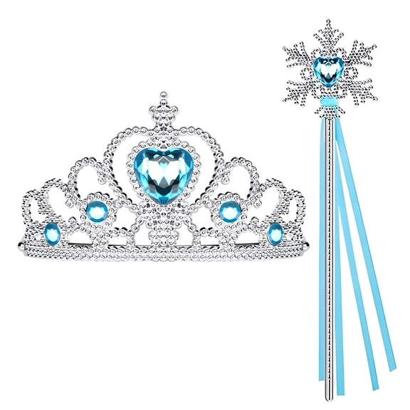DESIGNICE DESIGNICE Princess Crowns,Blue Crystal Birthday Crown,Princess Tiara with a Magic Wand,Tiaras for Women to Attend Festival Performances,Taking Photos,Dances,Blue