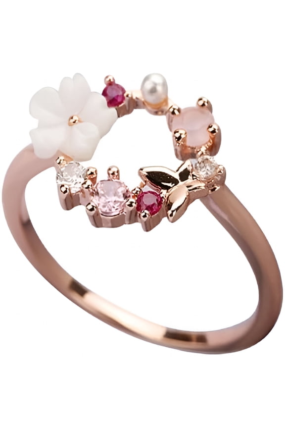 Dainty Cubic Zirconia Butterfly Flower Charm Statement Stackable Rings for Women