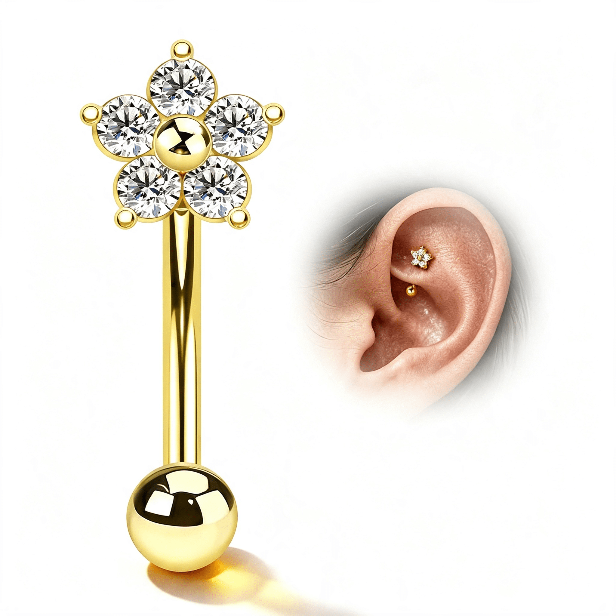 DESIGNICE Dainty Flower Rook Earring-Cute 16G 6Mm 8Mm Rook Piercing ...