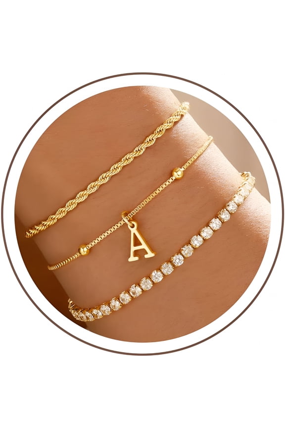 Dainty Gold Bracelets for Women Personalized Gold/Silver Initial Bracelet Stack Stackable Rope Box Chain Tennis Bracelets