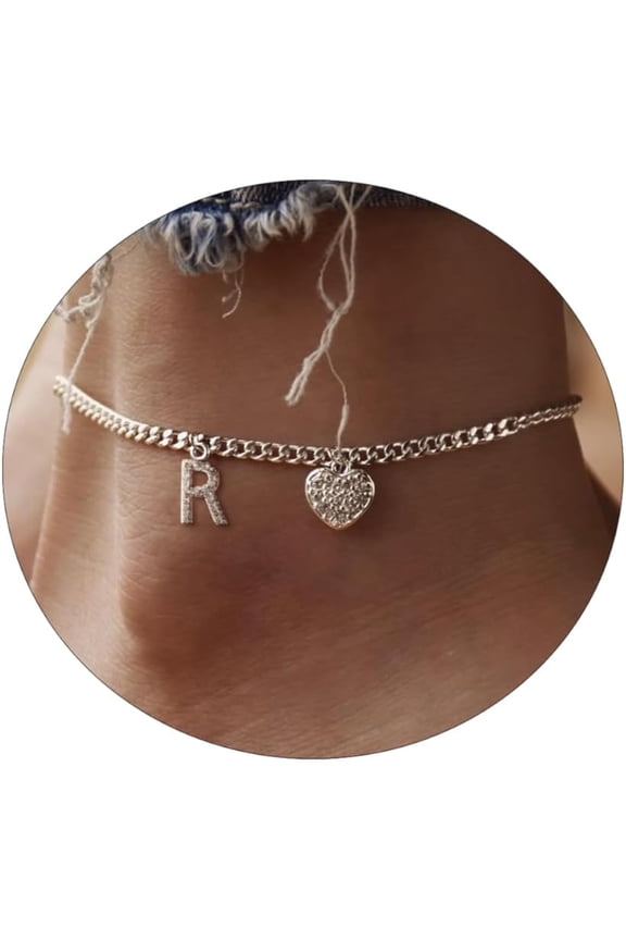 Dainty Silver Initial Anklets for Women 14K Plated Sparkle Ankle Bracelets Simple Personalized Letter Anklet Cz Heart Cuban Chain Everyday Summer Jewelry Gift for Her Anklet Bracelets