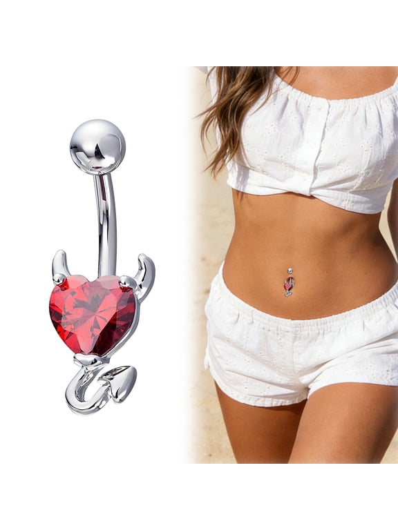 Dangle Belly Button Rings,14G Belly Ring,Stainless Steel Belly Button Piercing Cute Belly Button Rings,Red