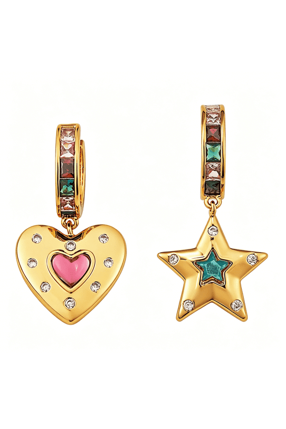 Dangle Hoop Earring for Women 18K Gold Plated Personalized Heart Star Charms Zirconia Dainty Earring Jewelry Gift for Women
