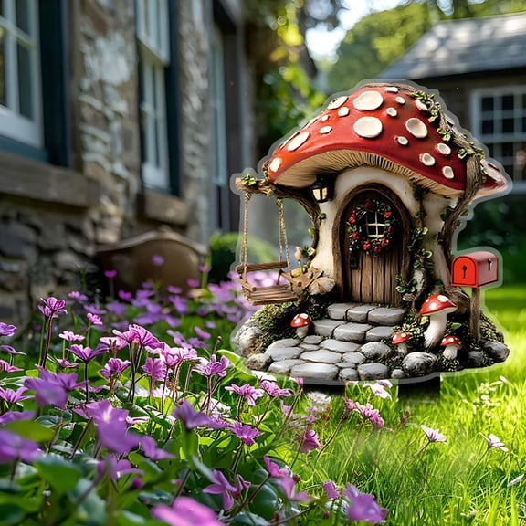 DESIGNICE Decorative Garden Stakes Mushroom Fairy House for Outside Garden Lawn Walkway Patio Yard Backyard Plant Decoration