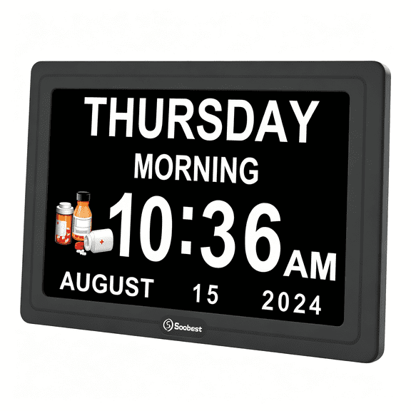 DESIGNICE Dementia Digital Clock for Seniors Elderly,20 Alarm Reminders 3 Ringtones for Memory Loss Alzheimers,Electric Time Date Day Large Display Calendar Clock,Auto Dst,1024 * 600P Hd