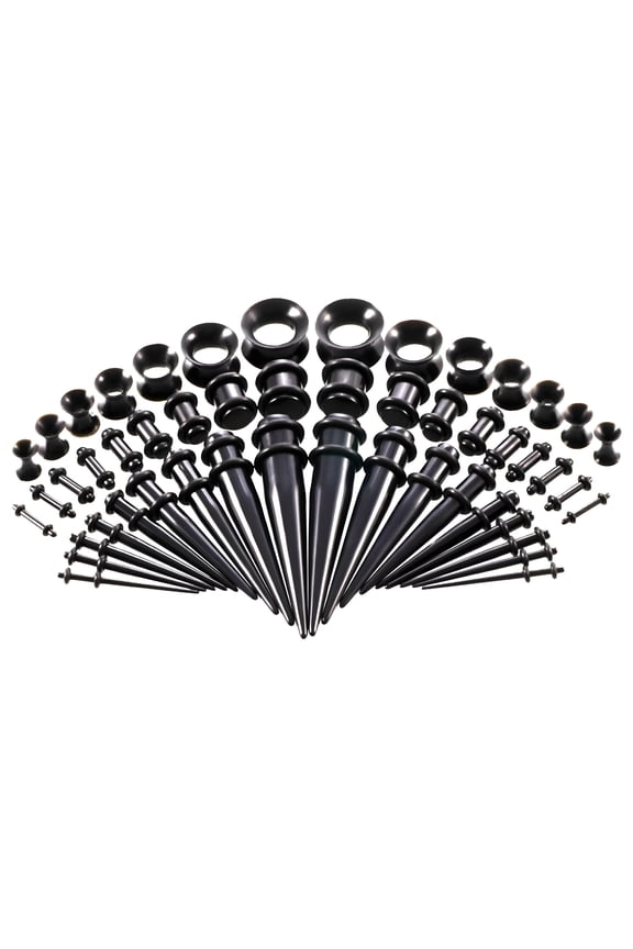 Cone Ear Expander for Ear Holes Black,50 Pieces Ear Stretching Kit Acrylic Tapers and Plugs + Silicone Tunnels Ear Gauges Expander Set Body Piercing Jewelry