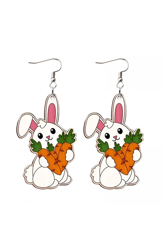 Silver Earring Set Easter Bunny Carrot Earrings Acrylic Earrings Happy Spring Earrings Threadless Flat Back Earrings Pearl Dangle Earrings