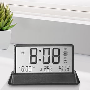 DESIGNICE Digital Alarm Clock with Lcd Display,Desk Smart Electronic Small Clock with Indoor Temperature,Date,Battery Operated,Etc,For Home Bedroom Office,5.04 X 3.03 X 1.97 in