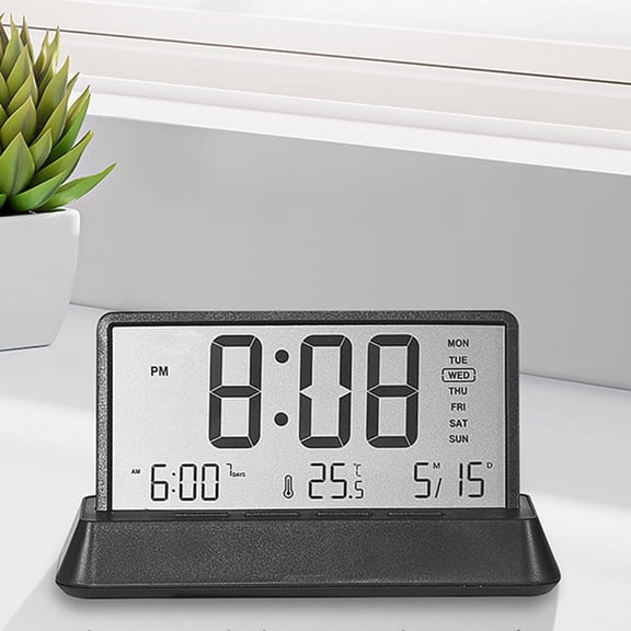DESIGNICE Digital Alarm Clock with Lcd Display,Desk Smart Electronic Small Clock with Indoor Temperature,Date,Battery Operated,Etc,For Home Bedroom Office,5.04 X 3.03 X 1.97 in