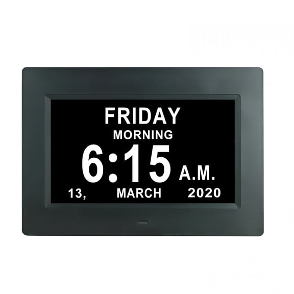 DESIGNICE Digital Calendar Day Clock - Large Digital Clock with Date and Day of Week for Seniors Impaired Vision,Elderly,Alzheimer with 12 Alarm Options,12/24H,Am/Pm