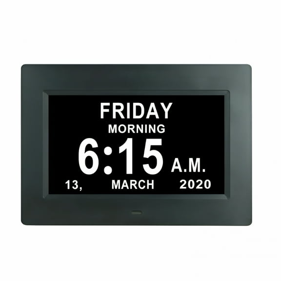 DESIGNICE Digital Calendar Day Clock for Seniors, Large Display Clock with Date and Day of Week, 12 Alarm Options, Auto Brightness, 12/24H Format, Wall Mount or Tabletop for Elderly and Dementia Care