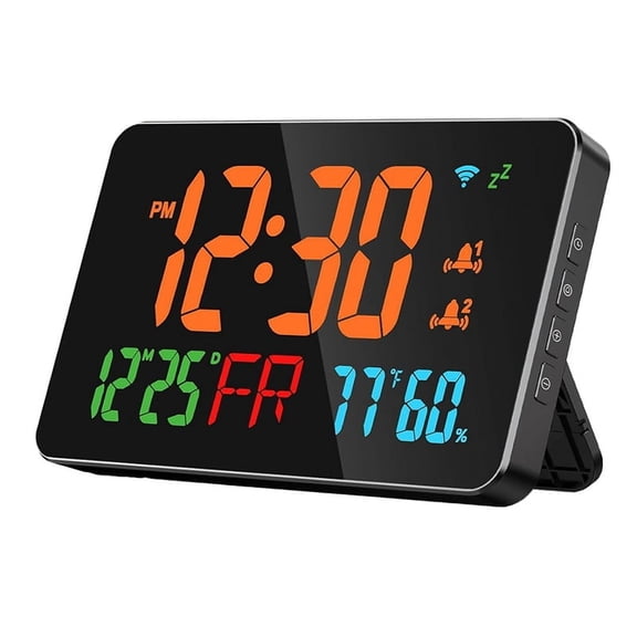 DESIGNICE Digital Clock Alarm Wifi Clock, Extra Large Letters, Temperature & Humidity, Calendar Digital & Electric Calendar, Week