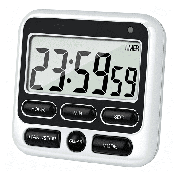 DESIGNICE Digital Kitchen Timer with Mute/Loud Alarm Switch On/Off Switch, 12-Hour Clock & Alarm, Memory Function Count Up & Count Down for Kids Teachers Cooking, Large Lcd Display, Strong Magnet