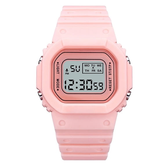 DESIGNICE Digital Sports Watch for Women, Pink Waterproof LCD Stopwatch with Date, Silicone Rubber Wristwatch for Swimming and Running