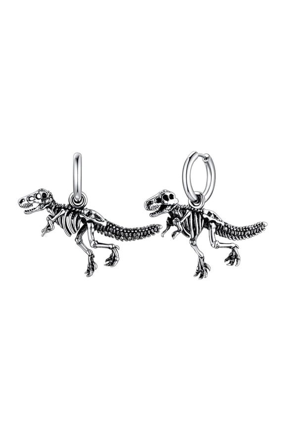 Dinosaur Hoop Earrings for Men Stainless Steel Gothic T-Rex Drop Dangle Earrings Punk Skull Bones Ear Jewelry Gift for Boyfriend Husband Valentine'S Day