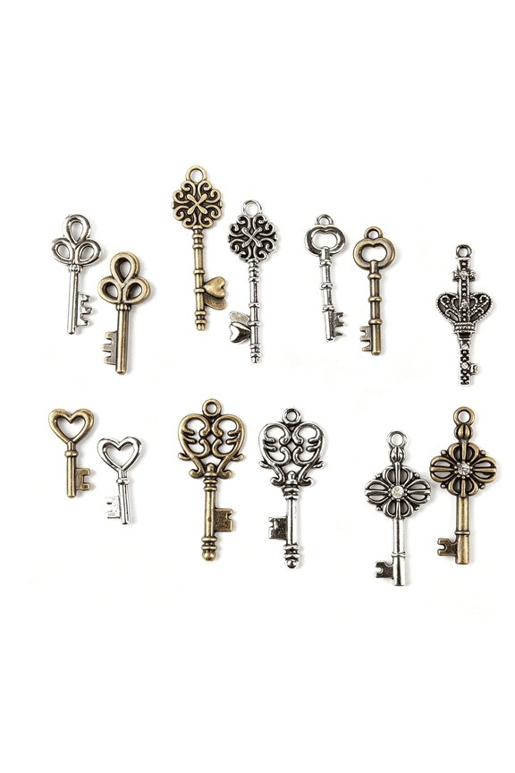 Diy Antique Keys Bulk Charm Assortment,50 Piece Charms for Jewelry Making,Silver/Gold Metal,Unisex
