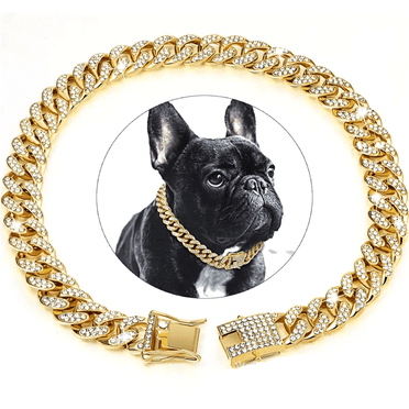 DESIGNICE Dog Collar Diamond-Like Details Dog Collar for Large Dogs Luxury for Pets Dog Chain Collars,Gold