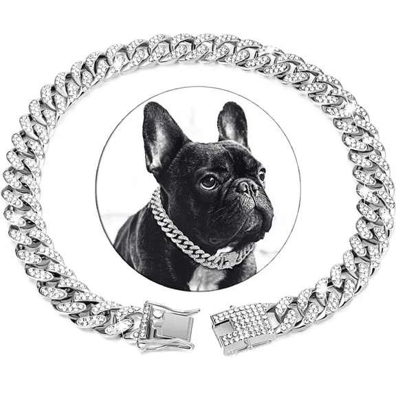 DESIGNICE Dog Collar Shiny Zinc Alloy Dog Collar for Large Dogs Fashionable Chain Dog Chain Collars,Silver