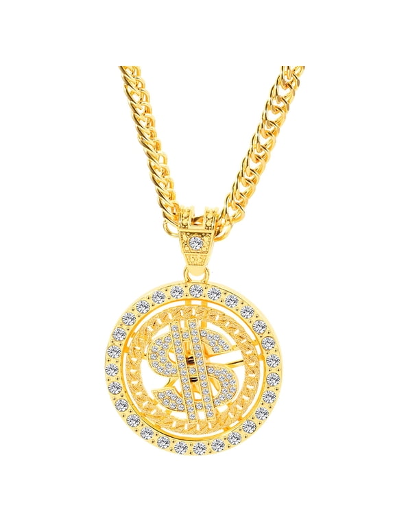 Dollar Sign Necklaces Money Chain 80S 90S Hip Hop Rotatable Dollar Necklace Big Gold Chain Rapper Costume Jewelry for Men