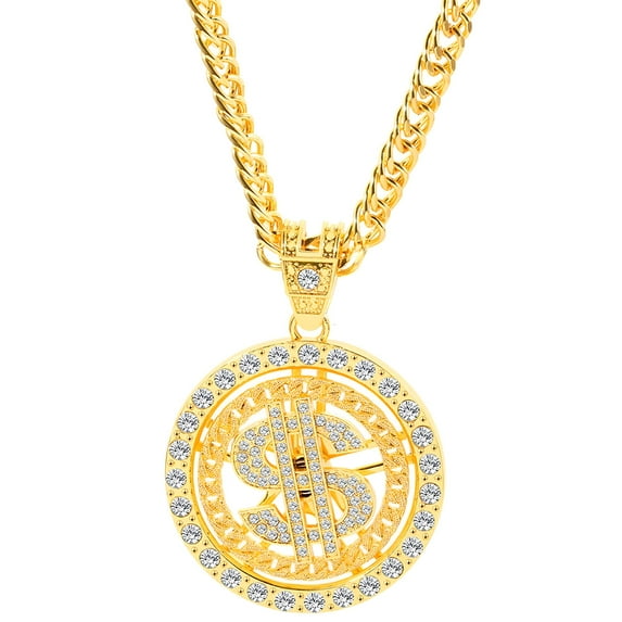 DESIGNICE Dollar Sign Necklaces Money Chain 80S 90S Hip Hop Rotatable Dollar Necklace Big Gold Chain Rapper Costume Jewelry for Men