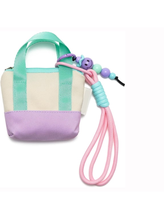 Dopamine Mini Backpack Keychain for Women,Small Change Pouch Coin Purse Zipper with Key Headset Bag Mini Backpack KeychainPurple Beige