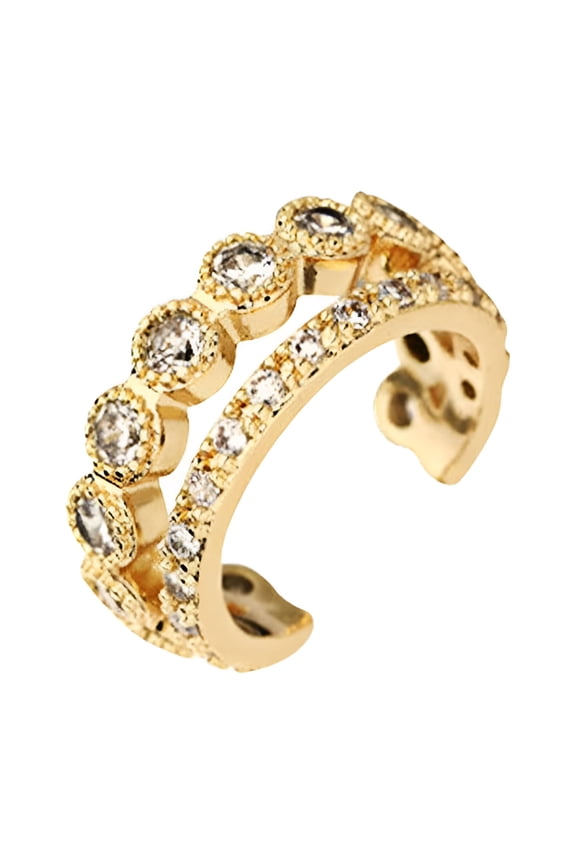 Double Ear Clip Zirconia Sparkling Round Huggie Ear Cuff Gold Earrings for Women Clip on Cartilage Earrings 1Pc (Gold)