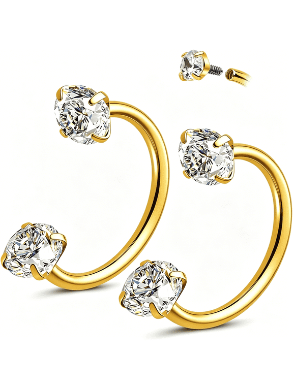 Double Gem Horseshoe Nose Rings for Women-U Hoop Earring for Lobe,Upper Lobe,Tragus,Helix,Daith,Conch,Rook Cartilage Horseshoe Earrings for Women-316Lvm Surgical Steel
