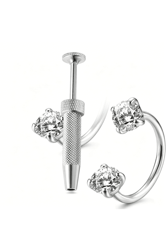 Double Gem Solid Titanium Horseshoe Nose Ring,Internally Threaded Cz Nose Hoop,Hypoallergenic for Piercing