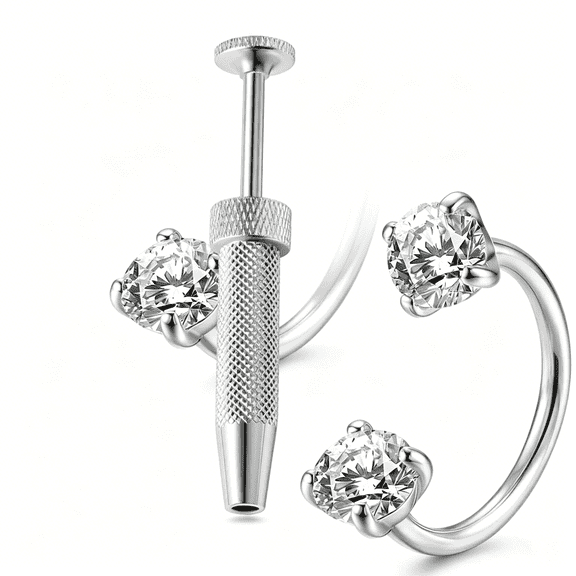 DESIGNICE Double Gem Solid Titanium Horseshoe Nose Ring,Internally Threaded Cz Nose Hoop,Hypoallergenic for Piercing