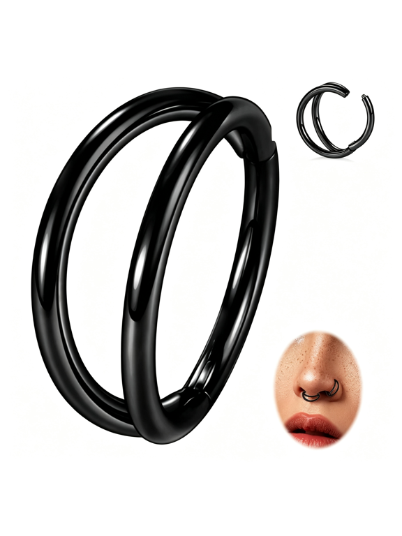 Double Hoop Nose Ring Conch Helix Cartilage Piercing Jewelry Septum Ring | 316L Surgical Steel Hinged Double Nose Hoops for Women Men,Uesd in Nose,Septum,Lip and Ear Piercings