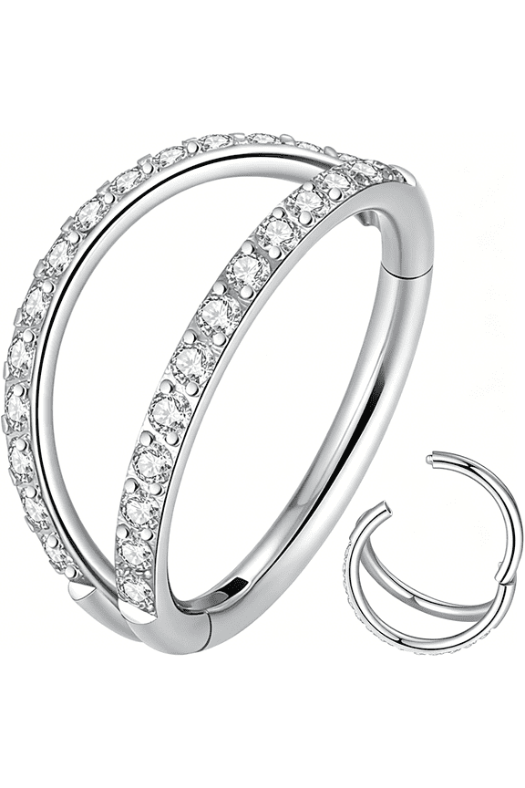 Double Open Stack Cz Nose Ring Hoop 316L Surgical Steel Helix Rook Conch Cartilage Daith Tragus Earrings Hinged Segment Nostril Piercing Septum Clicker 20G 18G 16G Lip Ring