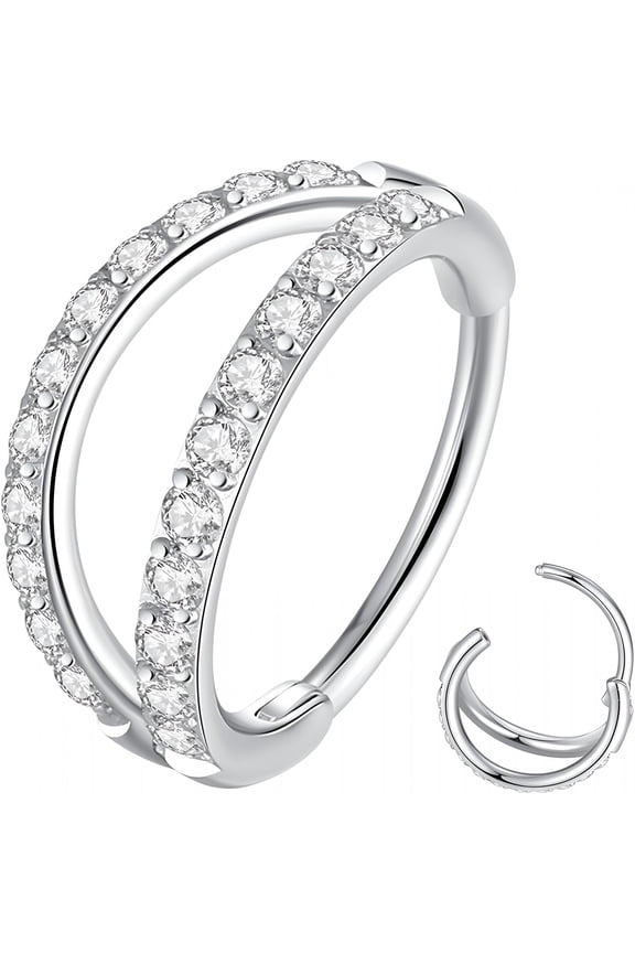 Double Open Stack Nose Ring Hoop Surgical Steel Helix Rook Conch Cartilage Daith Tragus Earrings Hinged Segment Nostril Piercing Septum Clicker Lip Ring
