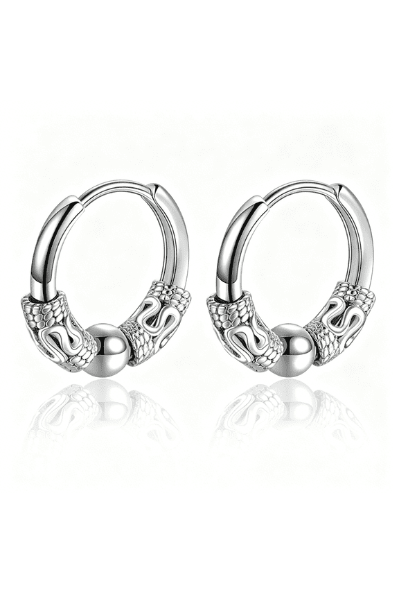 Dragon Hoop Earrings for Men Women Stainless Steel Black Huggie Dragon Pattern Earring Hinged Hoop Vintage Punk Jewelry