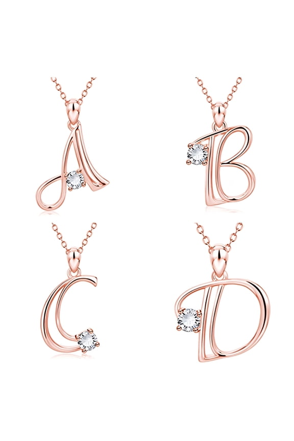 Dress Letter Initial Necklaces for Women, 14K Rose Gold Plated Cubic Zirconia Letter Pendant Script Name Necklace, Delicate Initial Necklace for Mom Mother's Day