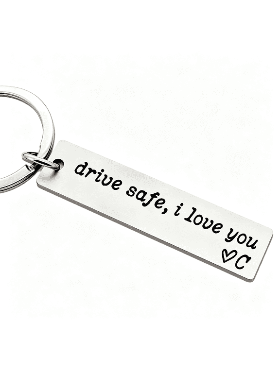 Drive Safe I Love You Keychain, AZ Initial Engraved Stainless Steel Key Ring, Personalized Gift for Boyfriend, Husband & Family Members Drive Safe Keychain for Him