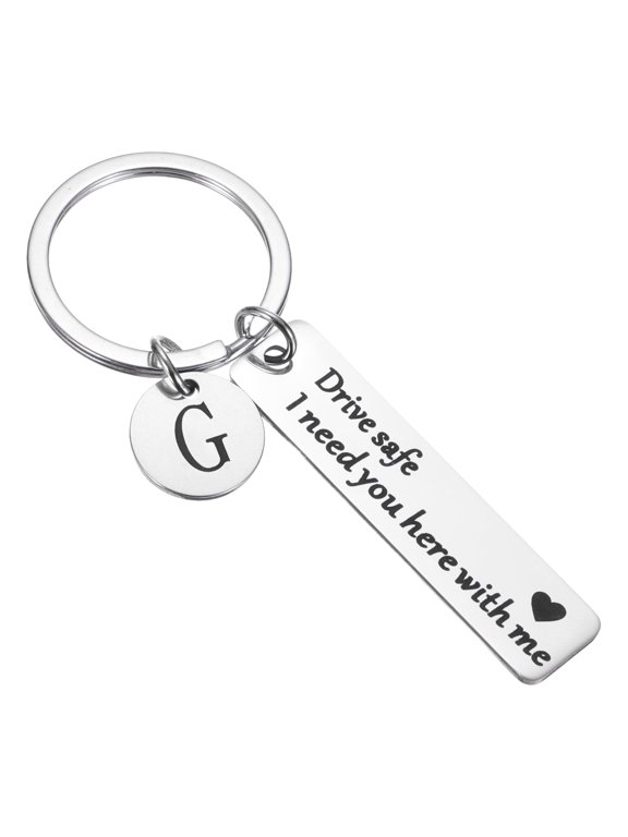 Drive Safe Keychain, 1 Set Letter G Keychain I Need You Here with Me, Drive Safe Keychain for Him Silver
