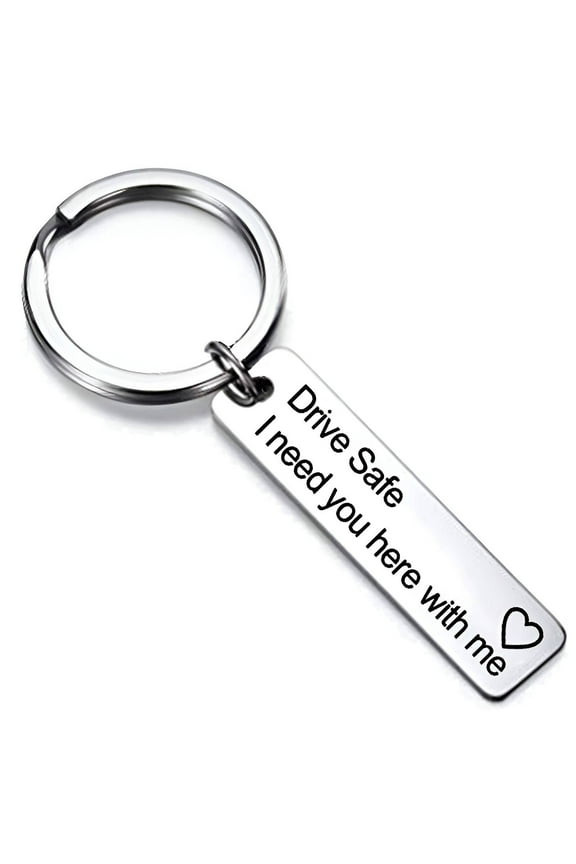 Drive Safe Keychain for Him, Bag Pendant Boyfriend Birthday Gifts, Keychain Use I Love You Gifts for Him, Silver, Style1