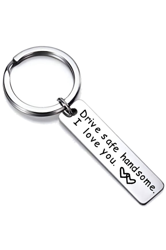 Drive Safe Keychain for Him, Rust-Resistant Boyfriend Birthday Gift, Silver Car Key Ring Accessory, Style 4