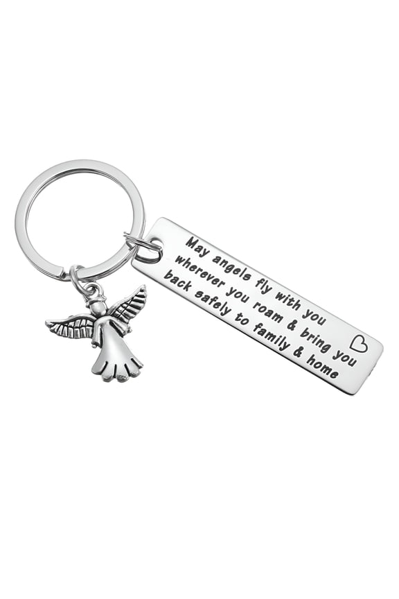 Driver Safe Gifts Keychain Guardian Angel New Driver Driving License Key Chain Never Drive Faster Than Your Guardian Angel Can Fly (3pcs, silver)