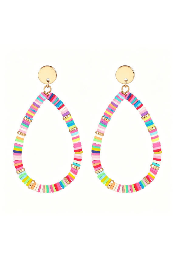 Drop Earrings for Women Rainbow Vinyl Disc Bead Dangle Earrings Lightweight Teardrop Earrings Studs Summer Beach Jewelry