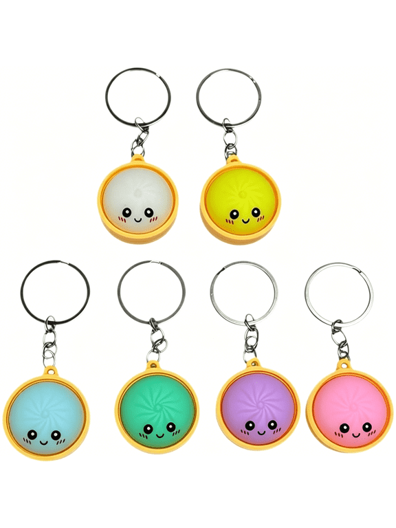 Dumpling Keychain, 6Pcs Mini Dumplings Keychain, Dumpling Squishies Stress Relief Fidget Key Chain for Backpacks Keys Bags