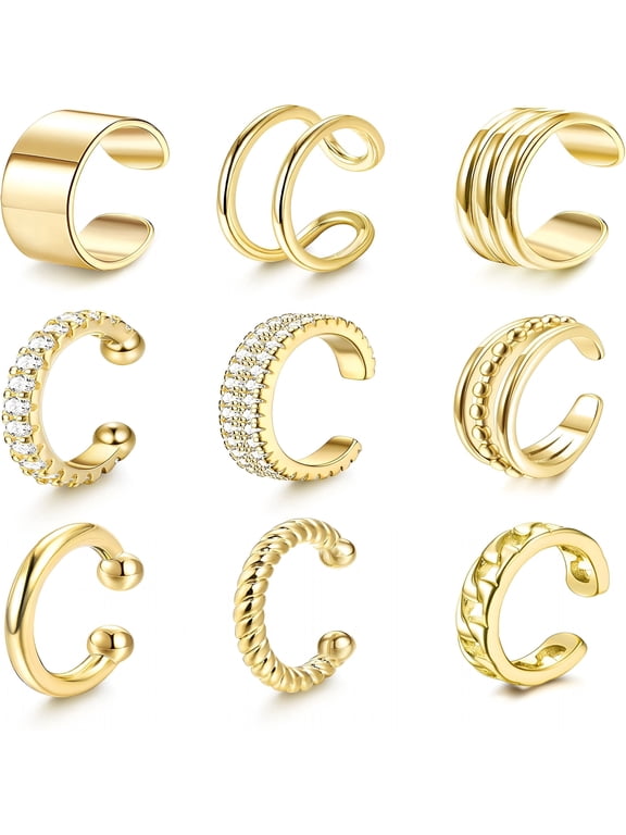 Ear Cuffs for Women Non Piercing Gold Plated Ear Cuffs 14K Gold Plated Ear Cuff for Non Pierced Ears Clip on Cartilage Earring Fake Earrings Lightweight