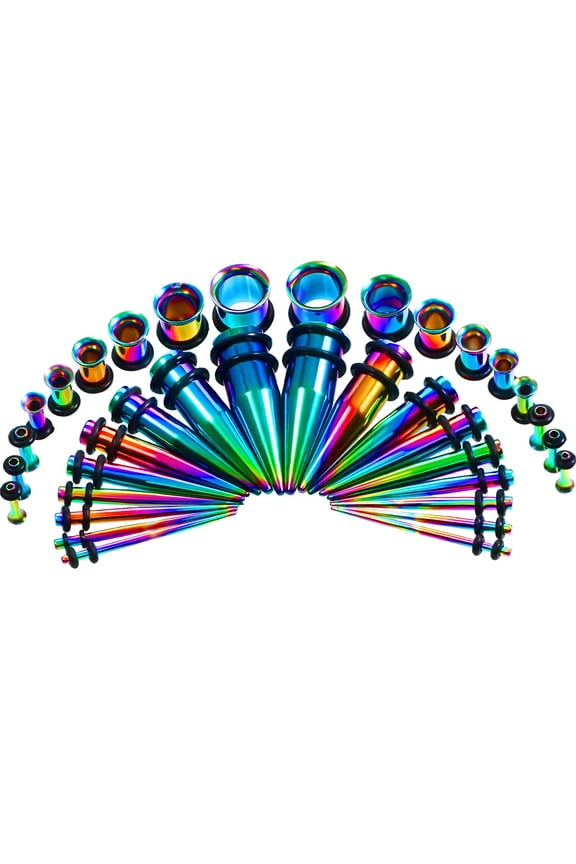 Ear Gauge Stretching Kit Stainless Steel Tapered Plugs Gauge Stretching Kit Trendy Style Gauges for Ears Multicolor