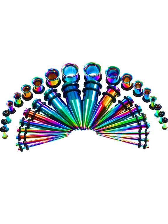 Ear Gauge Stretching Kit Stainless Steel Tapered Plugs Gauge Stretching Kit Trendy Style Gauges for Ears Multicolor