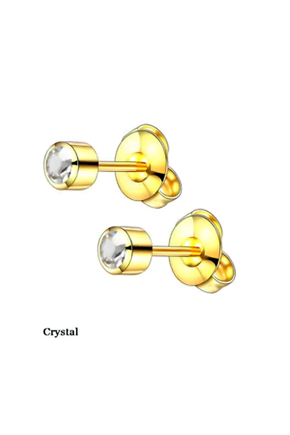 Ear Piercing Studs Earrings Certified Sterile Gold Silver Color 2mm-Crystal