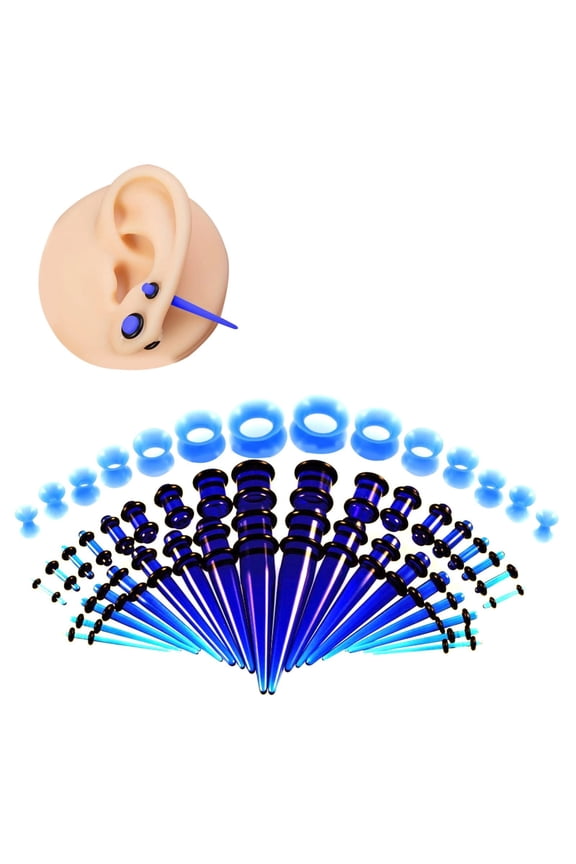 Ear Stretching Kit 50 Pieces Acrylic Tapers Plugs Silicone Tunnels Ear Gauges Expander Set Body Piercing Jewelry,Ear Gauge Stretchers for Beginners,Ear Lobe Expansion Training Kit
