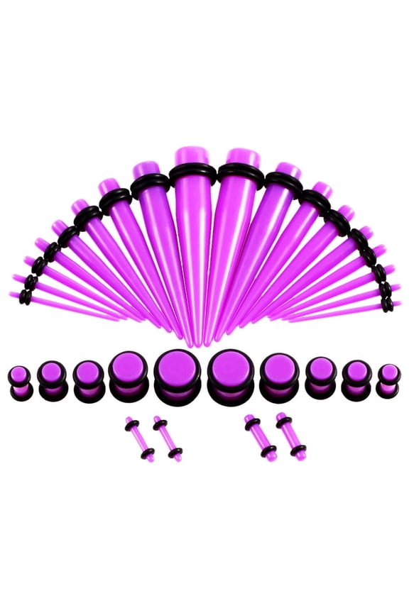 Ear Stretching Kit,Acrylic 14G-00G Gauges for Ears,Leather Collar Gauge Stretching Kit,Purple